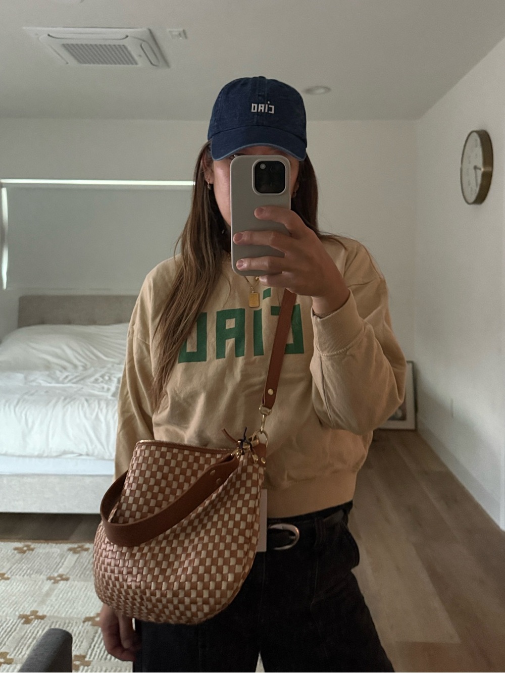 Clare V Tan and Cream Woven Shoulder Bag